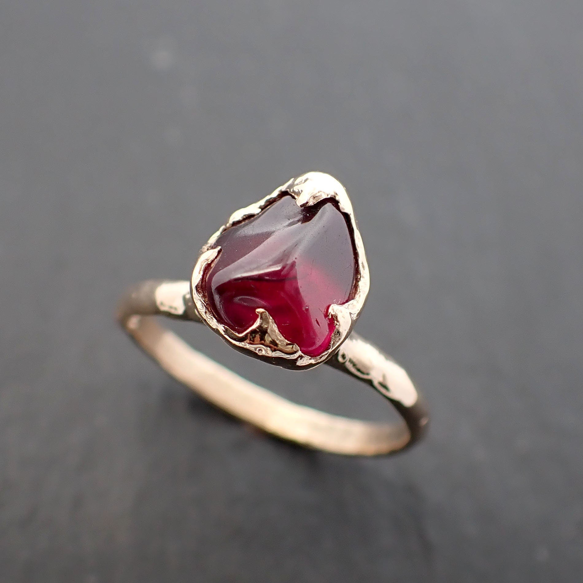 Garnet tumbled red 14k Rose gold Solitaire gemstone ring 3486