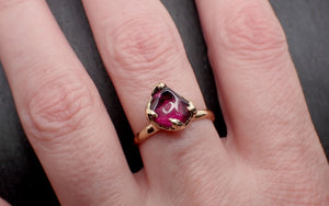 Garnet tumbled red 14k gold Solitaire gemstone ring 3490