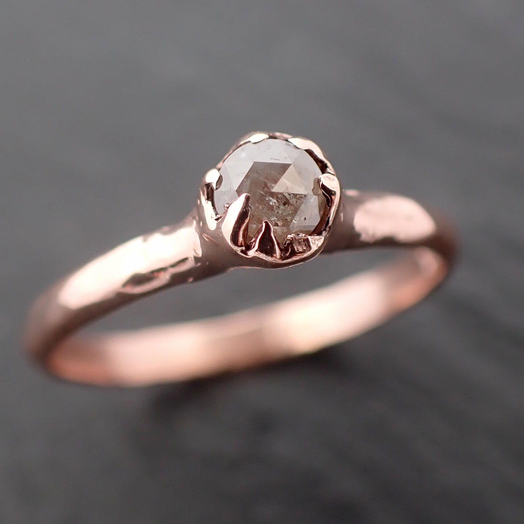 Faceted Fancy cut gray Diamond Solitaire Engagement 14k Rose Gold Wedding Ring byAngeline 3503