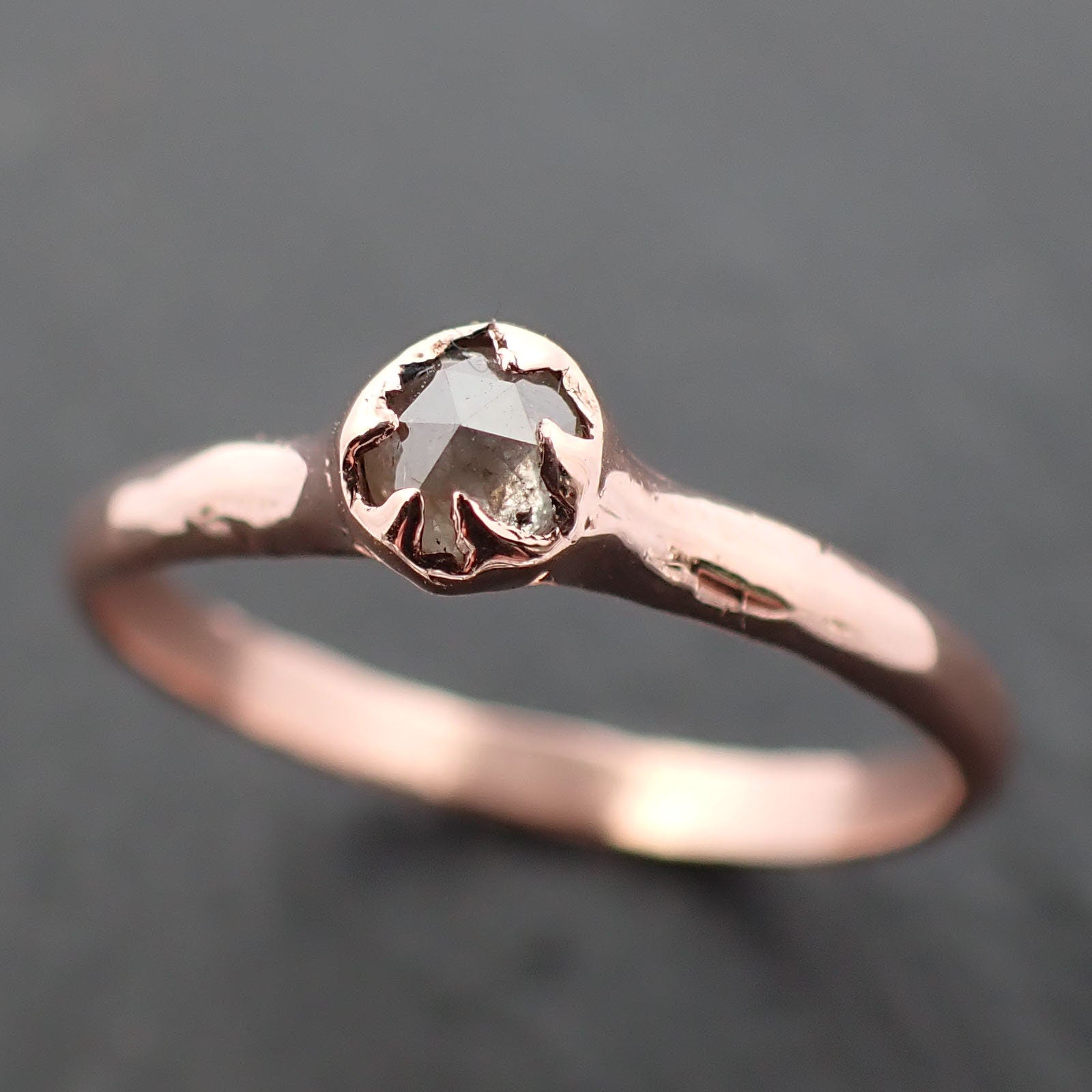 Faceted Fancy cut gray Diamond Solitaire Engagement 14k Rose Gold Wedding Ring byAngeline 3504