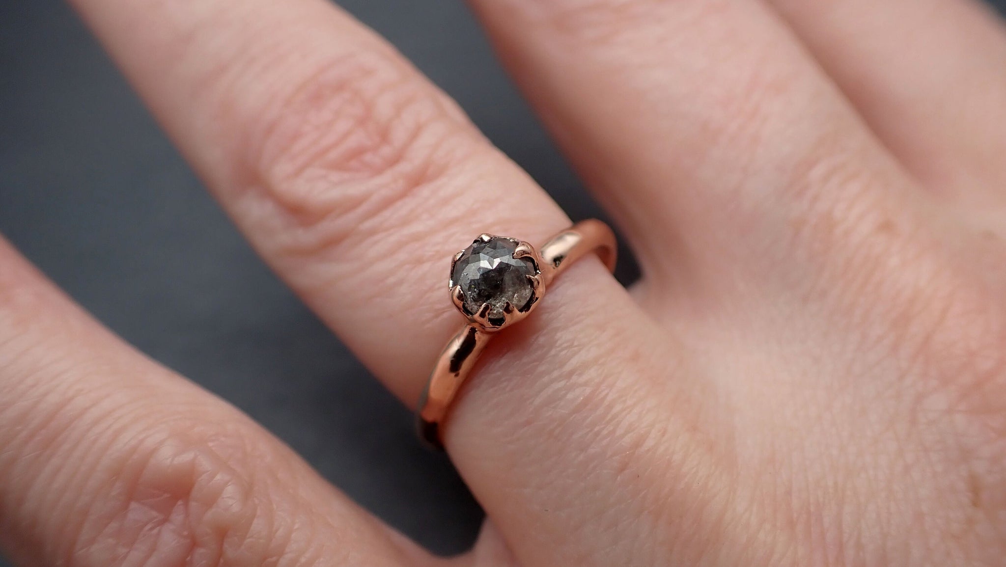 Fancy cut Salt and pepper Solitaire Diamond Engagement 14k Rose Gold Wedding Ring byAngeline 3523