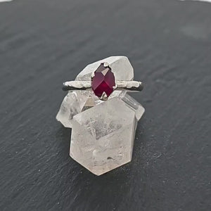Partially faceted Natural Garnet Gemstone Solitaire ring Recycled White Gold One of a kind Gemstone ring 0620