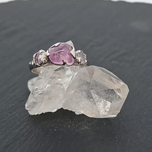 Pink Sapphire tumbled White 14k gold multi stone gemstone ring 2884