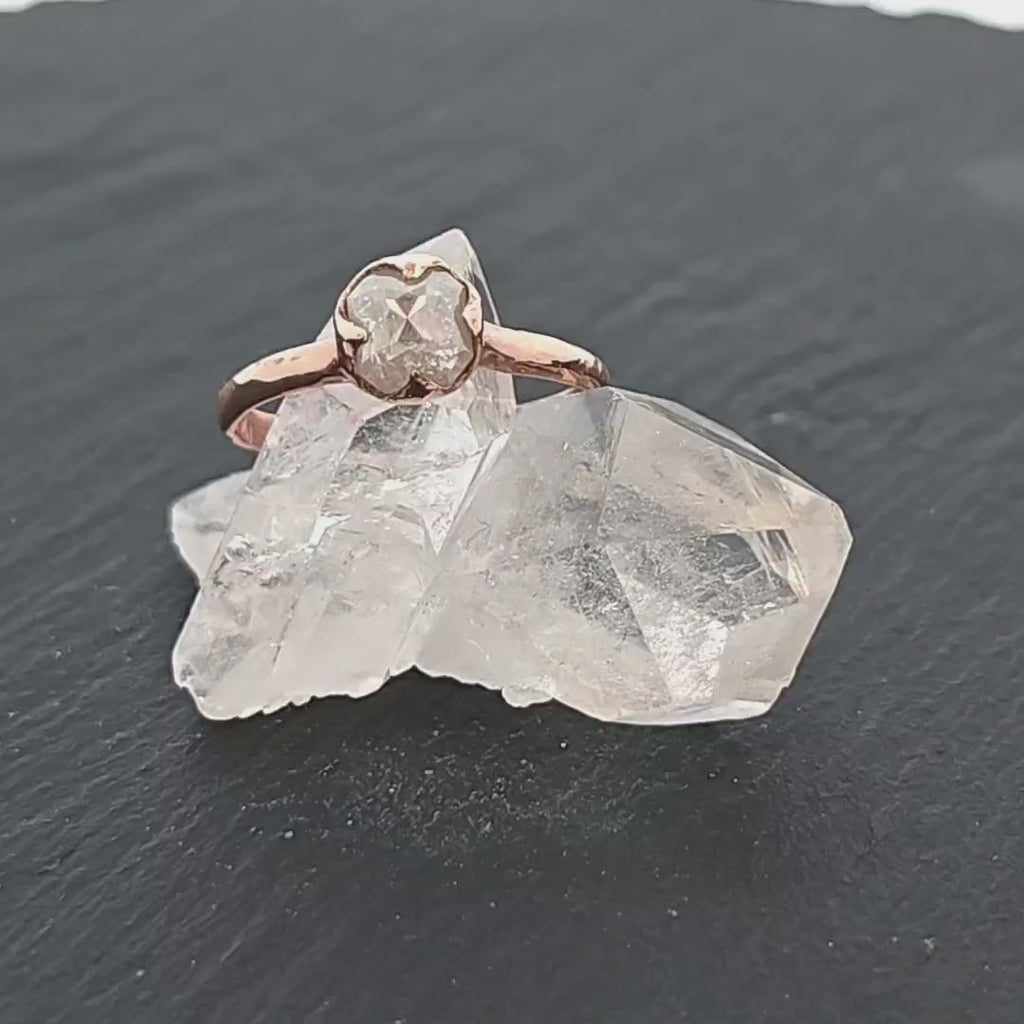 Faceted Fancy cut white Diamond Solitaire Engagement 14k Rose Gold Wedding Ring byAngeline 1130