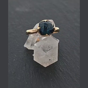 Fancy cut Indicolite Tourmaline Yellow Gold Ring Gemstone Solitaire recycled 14k statement ring 3318