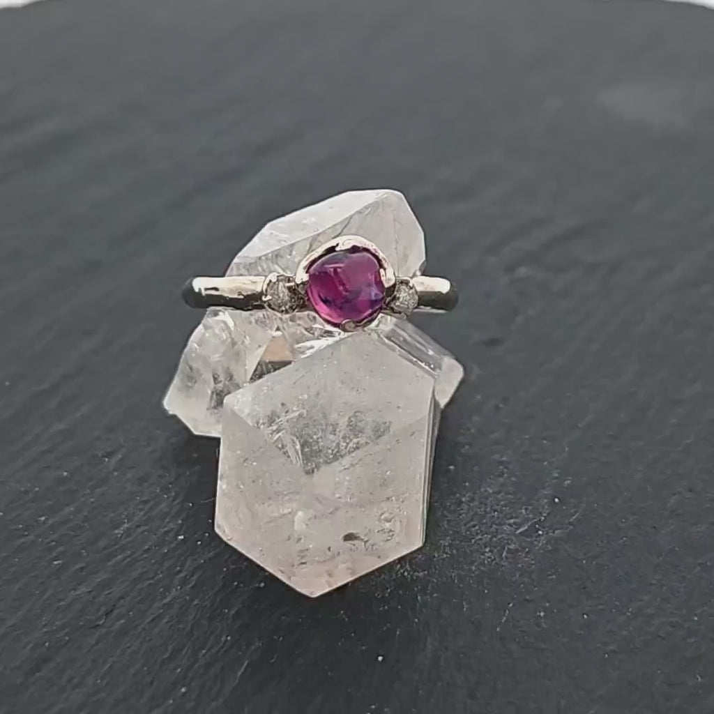 Dainty Pink Sapphire tumbled White 14k gold multi stone gemstone ring 3257