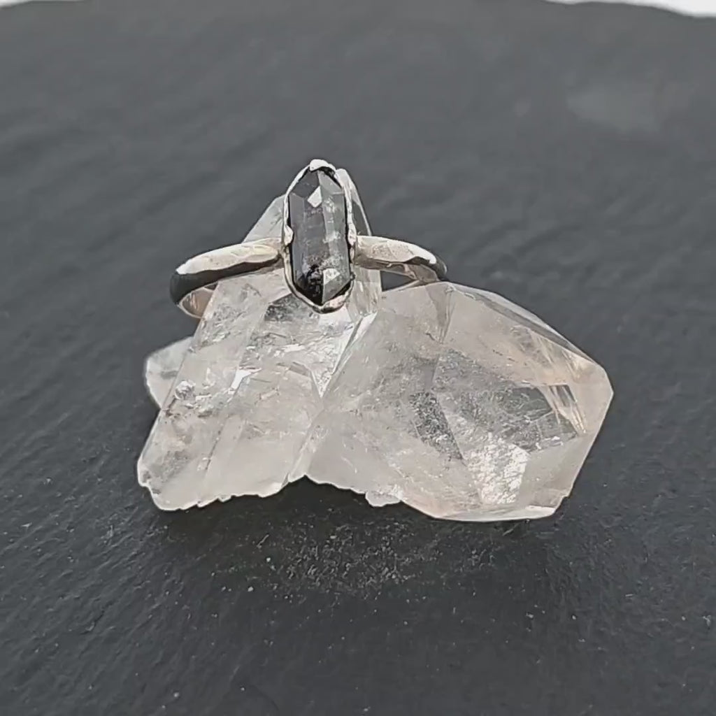 Fancy cut salt and pepper Diamond Solitaire Engagement 14k White Gold Wedding Ring byAngeline 0770
