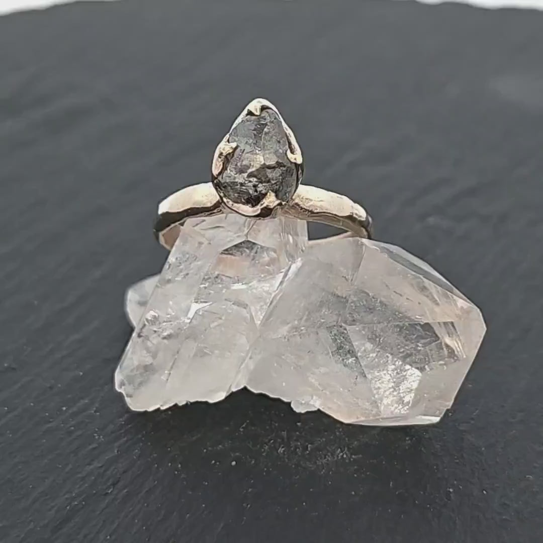 Raw salt and pepper Diamond Solitaire Engagement Ring 18k White Gold Rough Diamond ring byAngeline 3453