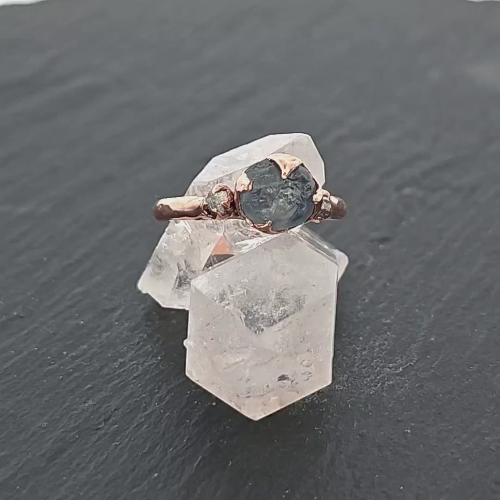 Raw blue Montana Sapphire Diamond Rose Gold Engagement Wedding Ring Custom One Of a Kind Gemstone Multi stone Ring 3331
