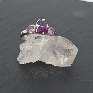 purple Sapphire tumbled White 14k gold multi stone gemstone ring 3090