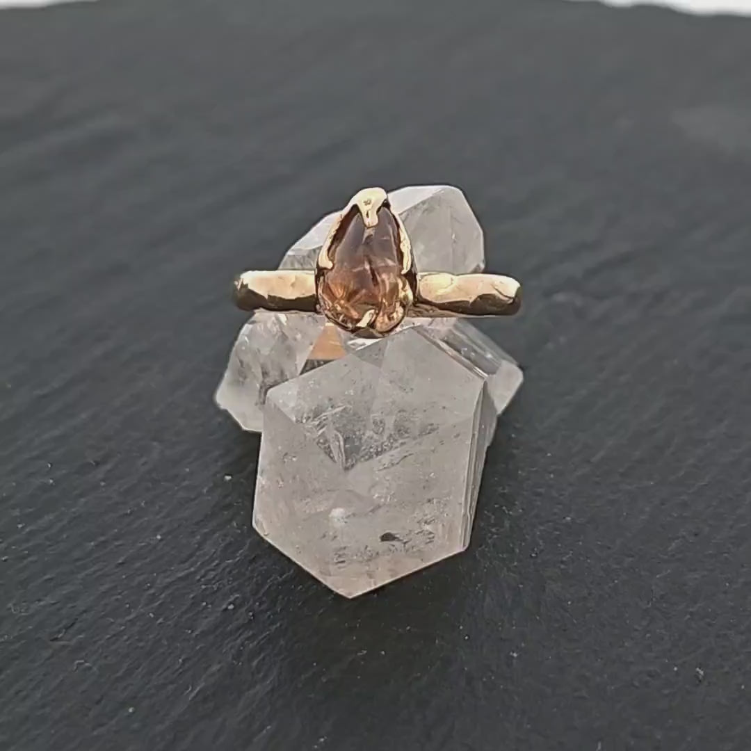 Sapphire tumbled honey orange 18k yellow gold Solitaire gemstone ring 2895
