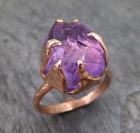 Amethyst Rose Gold Ring Purple Gemstone Recycled 14k rose Gold Gemstone Cocktail Statement ring - by Angeline
