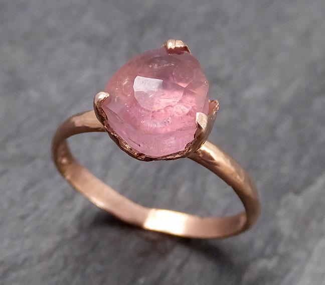 Partially faceted Pink Tourmaline Rose Gold Ring Gemstone Solitaire recycled 14k statement cocktail statement 0857 - Gemstone ring by Angeline