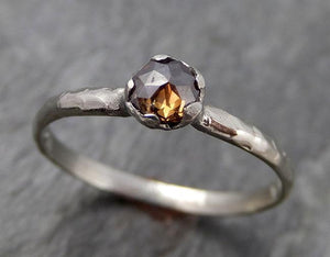 Fancy cut Cognac Diamond Solitaire Dainty Engagement 14k White Gold Wedding Ring Diamond Ring byAngeline 0868 - Gemstone ring by Angeline