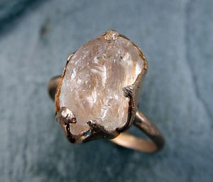 Raw Rough Morganite 14k rose gold Ring Gold Pink Gemstone Cocktail Ring Statement Ring Raw gemstone Jewelry by Angeline - by Angeline