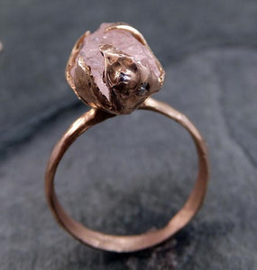 Raw Rough Morganite Diamond 14k Rose gold Ring Gold Pink Gemstone Cocktail Ring Statement Ring Raw gemstone Jewelry by Angeline - by Angeline