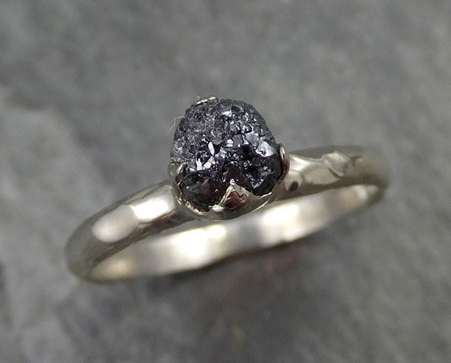 18k Raw Black Diamond Solitaire Engagement Ring Rough White Gold Wedding Ring diamond Wedding Ring Rough Diamond Ring 0480 - by Angeline