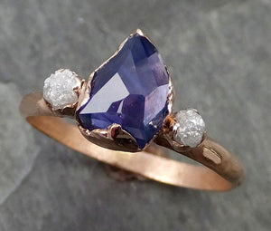 Partially faceted Raw Sapphire Diamond 14k rose Gold Engagement Ring Wedding Ring Custom One Of a Kind Violet Gemstone Ring Multi stone Ring 0510 - by Angeline