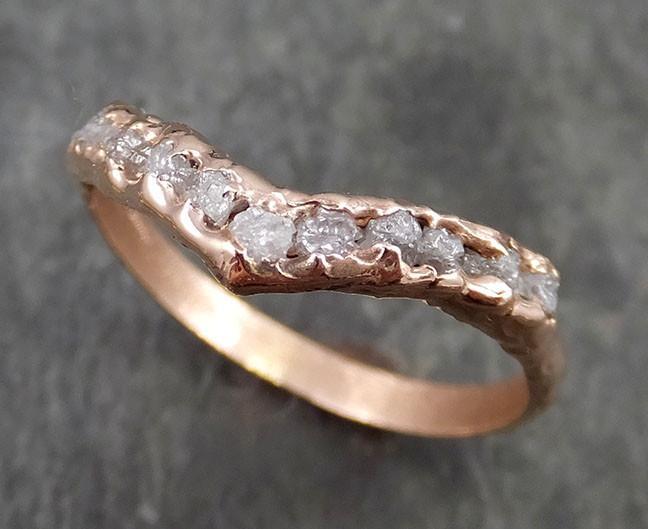raw rough uncut diamond v contour wedding band rose 14k gold