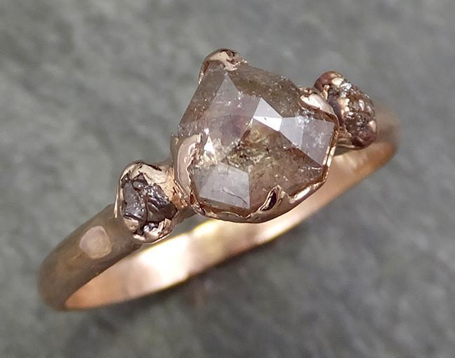 Faceted Fancy cut Champagne Diamond Engagement 14k Rose Gold Multi