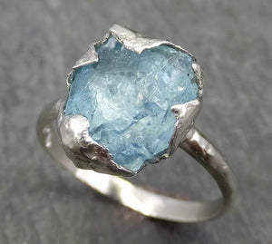 uncut Aquamarine Solitaire Ring Custom One Of a Kind Gemstone Ring Bespoke byAngeline 0621 - by Angeline