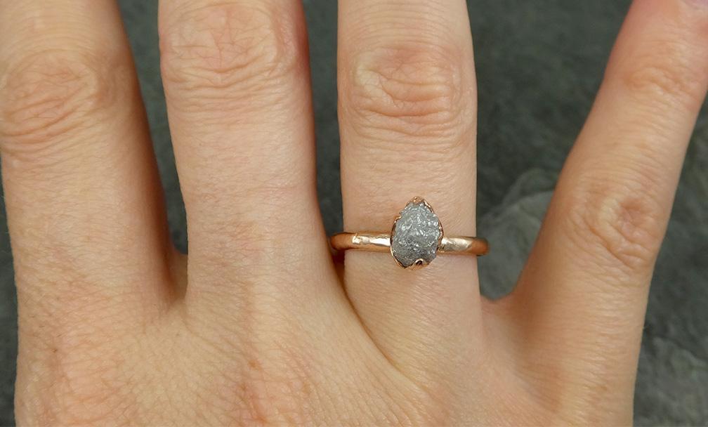 Raw Diamond Solitaire Engagement Ring Rough Uncut Rose gold Conflict Free Silver Diamond Wedding Promise 0694 - by Angeline
