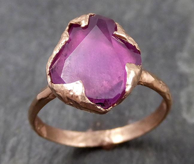 Partially Faceted Sapphire 14k rose Gold Engagement Ring Wedding Ring Custom One Of a Kind Gemstone Ring Solitaire 0714 - by Angeline