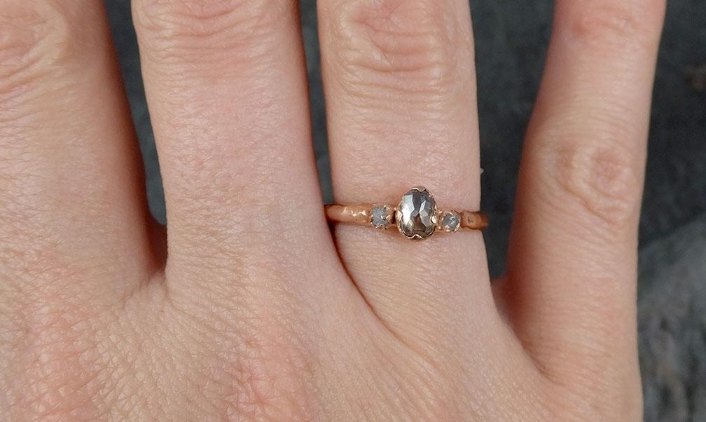 Faceted Fancy cut Champagne Diamond Engagement 14k Rose Gold Multi stone Wedding Ring Rough Diamond Ring byAngeline 0785 - Gemstone ring by Angeline