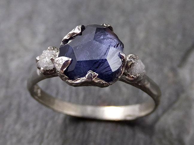 Partially faceted color change Garnet Diamond 14k white Gold Engagement Ring Wedding Ring Custom One Of a Kind Violet/purple/blue Gemstone Ring Multi stone Ring 1185 - by Angeline