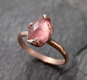 Fancy cut Pink Tourmaline Rose Gold Ring Gemstone Solitaire recycled 14k statement cocktail statement 1213 - by Angeline