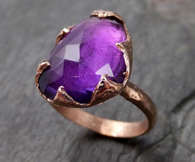Fancy cut Amethyst Rose Gold Ring Gemstone Solitaire recycled 14k statement cocktail statement 1219 - by Angeline