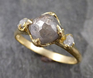 Fancy cut Gray Diamond Engagement 18k Yellow Gold Multi stone Wedding Ring Stacking Rough Diamond Ring byAngeline 1243 - by Angeline