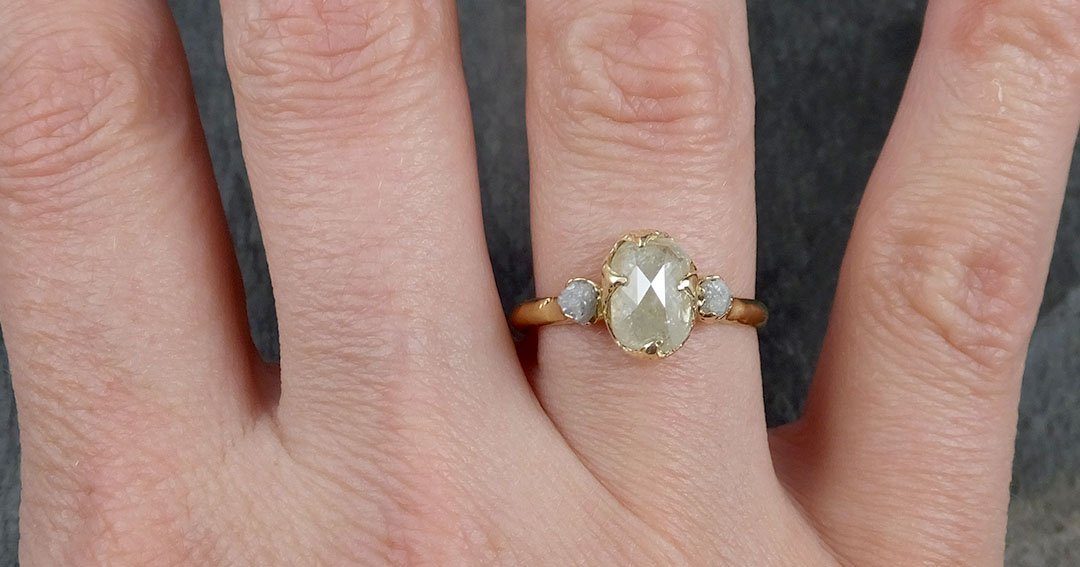 Fancy cut White Diamond Engagement 18k Yellow Gold Multi stone Wedding Ring Stacking Rough Diamond Ring byAngeline 1244 - by Angeline