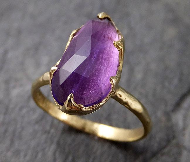 Fancy cut Amethyst Yellow Gold Ring Gemstone Solitaire recycled 18k statement cocktail statement 1249 - by Angeline
