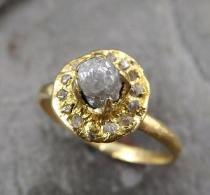 Raw Rough Diamond Halo Engagement 18k yellow Gold Wedding Ring Multi stone diamond Stacking Ring Rough Diamond Ring 0050 - by Angeline
