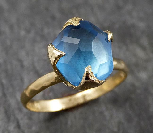 Partially faceted Blue Topaz 18k yellow Gold Engagement Solitaire Ring Wedding Ring One Of a Kind Gemstone Ring 1435 - by Angeline