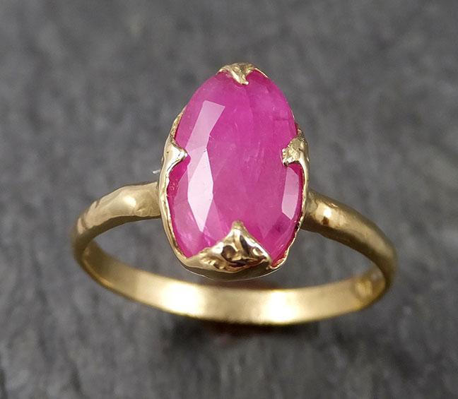 Fancy cut Ruby Yellow Gold Ring Gemstone Solitaire recycled 18k statement cocktail statement 1513 - by Angeline