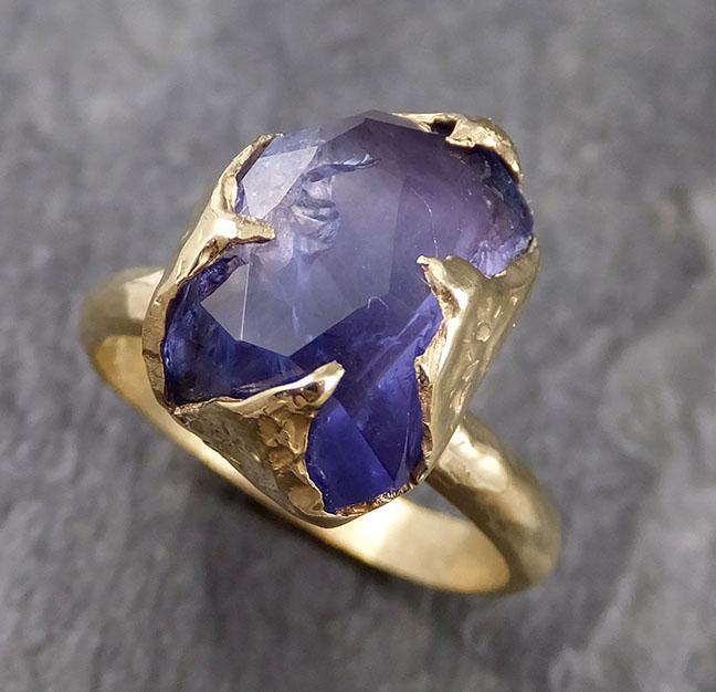 Partially faceted Tanzanite Crystal Solitaire 18k recycled yellow Gold Ring Gemstone Tanzanite stacking statement byAngeline 1037 - by Angeline