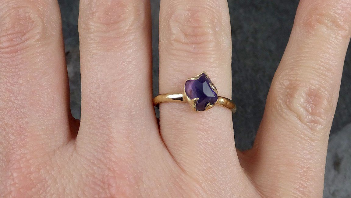 Partially faceted Tanzanite Crystal Solitaire 18k recycled yellow Gold Ring Gemstone Tanzanite stacking cocktail statement byAngeline 1039 - by Angeline