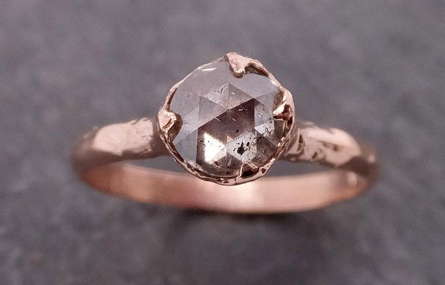 Faceted Fancy cut salt and pepper Diamond Solitaire Engagement 14k Rose Gold Wedding Ring byAngeline 1935
