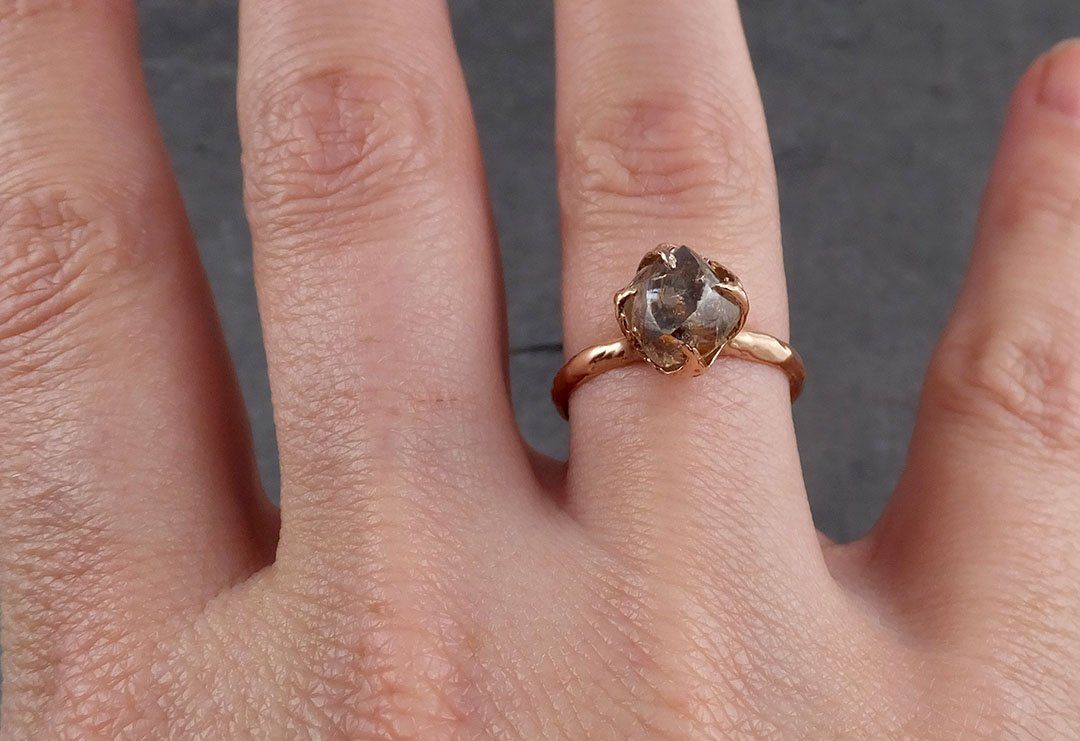 natural uncut octahedral coral Diamond Solitaire Engagement 14k Rose Gold Wedding Ring byAngeline 1946