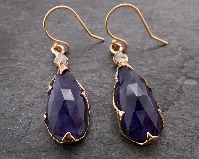 tanzanite fancy cut and rough diamond earrings dangle 14k 1962 Alternative Engagement