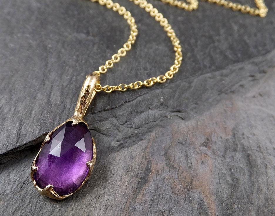 fancy cut amethyst necklace pendant yellow 14k gold gemstone