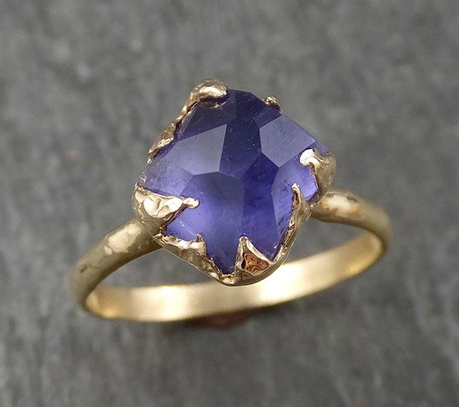 Partially Faceted Sapphire Solitaire 14k yellow Gold Engagement Ring Wedding Ring Custom One Of a Kind Gemstone Ring 1571 - by Angeline