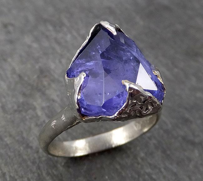 Partially faceted Tanzanite Crystal White Gold Ring Rough Gemstone tanzanite recycled 18k stacking cocktail statement byAngeline 1727