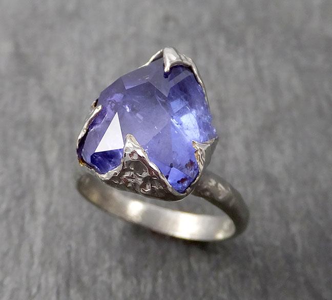 Partially faceted Tanzanite Crystal White Gold Ring Rough Gemstone tanzanite recycled 18k stacking cocktail statement byAngeline 1727