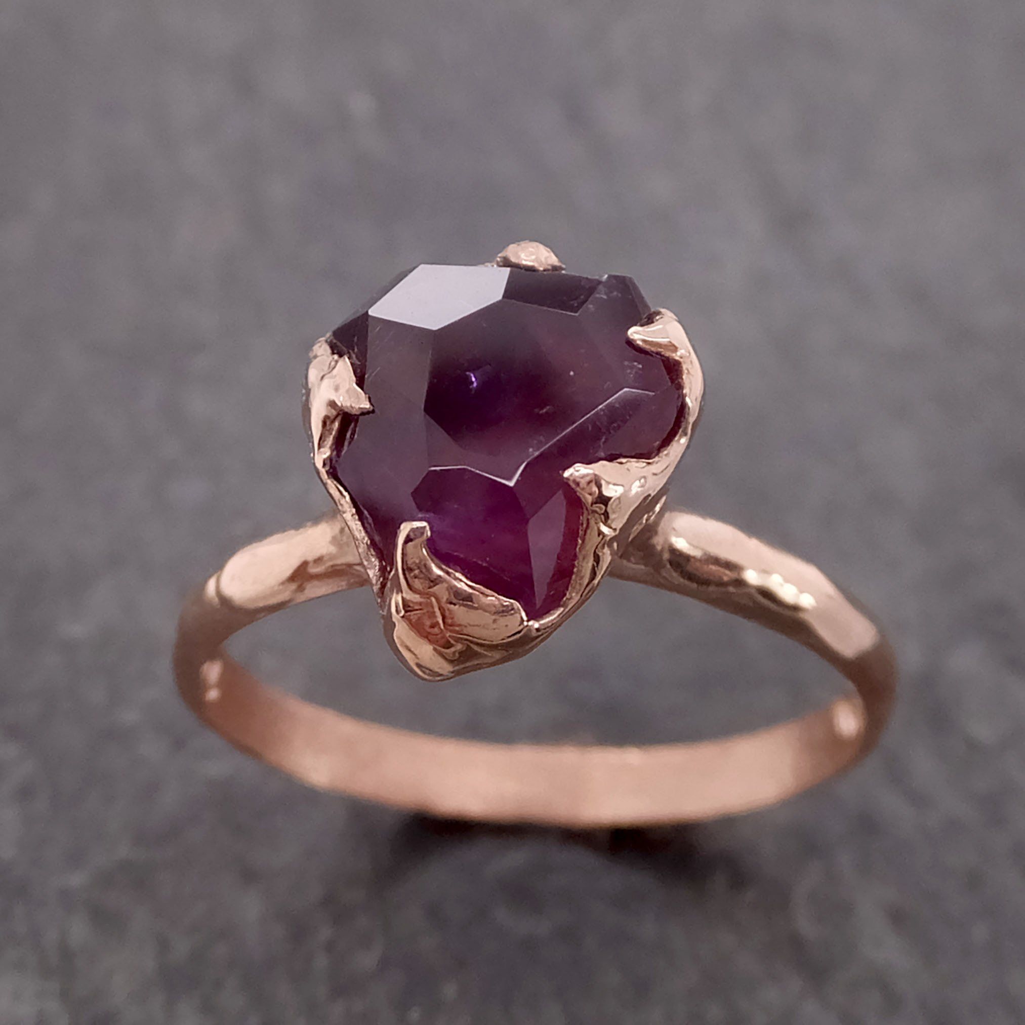 Partially Faceted Sapphire 14k rose Gold statement Cocktail Ring Custom One Of a Kind Gemstone Ring Solitaire 2129