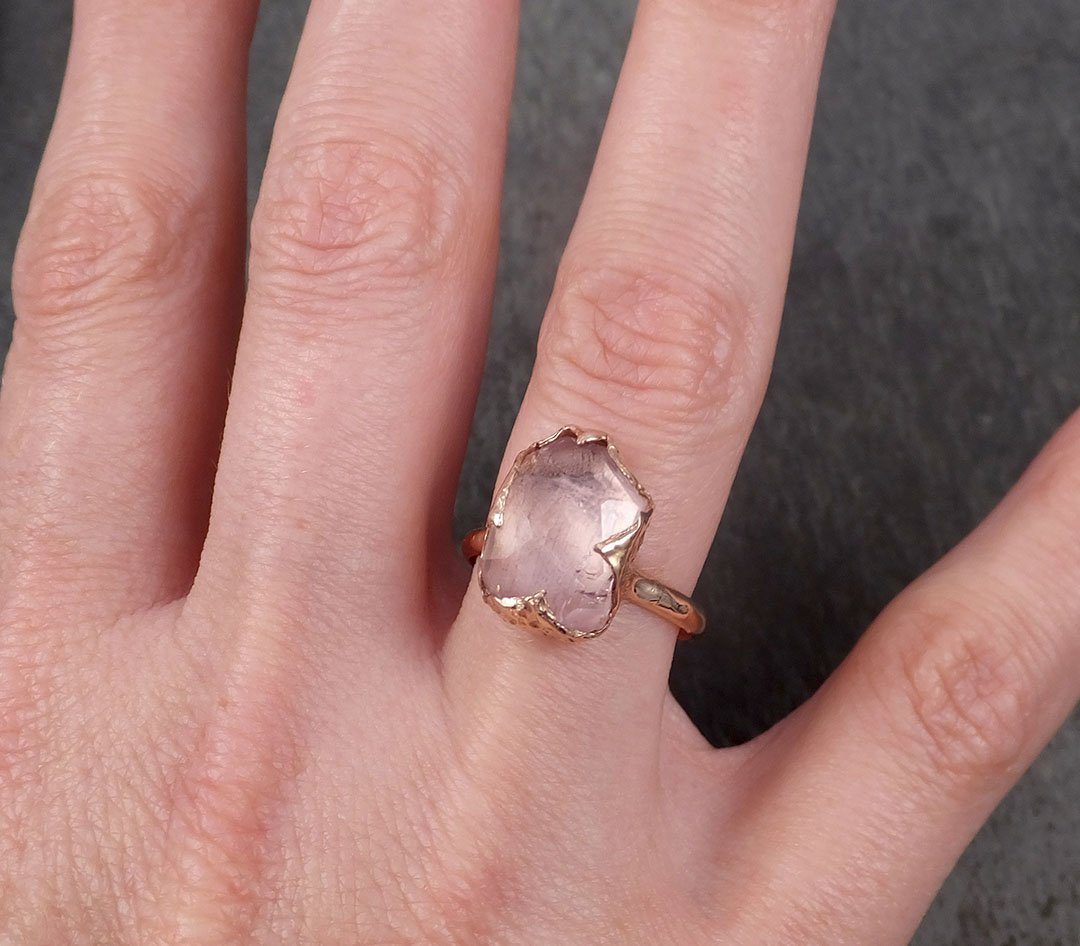 Partially Faceted Morganite 14k Rose Gold Solitaire Gemstone Ring Bespoke Pink Conflict Free 1837