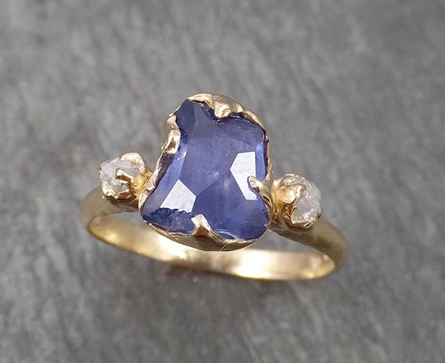 Partially faceted Sapphire natural Blue sapphire gemstone Raw Rough Diamond 14k Yellow Gold Engagement multi stone 1875