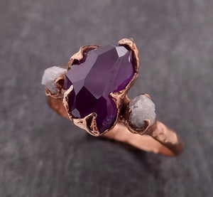 Partially Faceted Sapphire Raw Multi stone Rough Diamond 14k rose Gold Engagement Ring Wedding Ring Custom One Of a Kind Gemstone Ring 1846